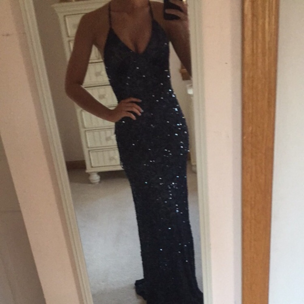 Scala prom dress NWT sapphire sequin beaded gown - Picture 2 of 9